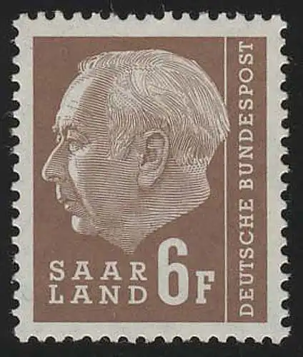 Saarland 412 Heuss 6 Fr 1957, **