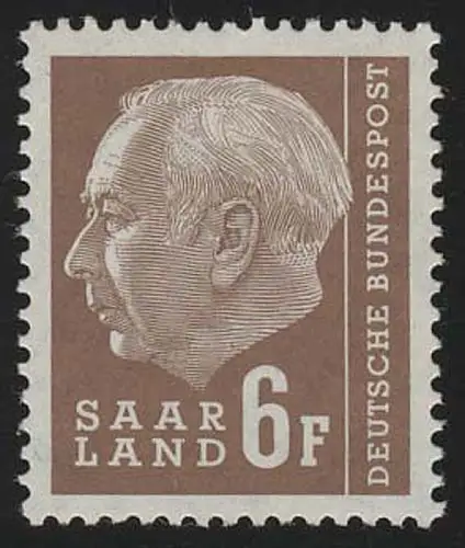 Saarland 412 Heuss 6 Fr 1957, **