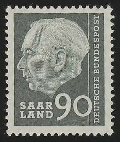 Saarland 397 Heuss 90 (Fr) 1957, **
