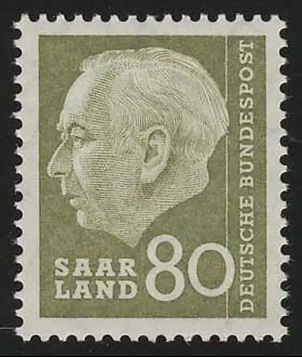 Saarland 396 Heuss 80 (Fr) 1957, **
