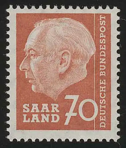 Saarland 395 Heuss 70 (Fr) 1957, **