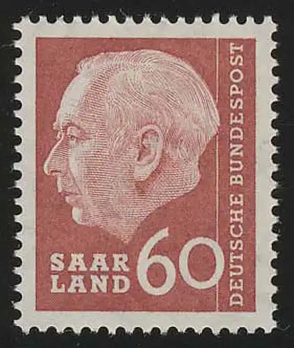 Saarland 394 Heuss 60 (Fr) 1957, **