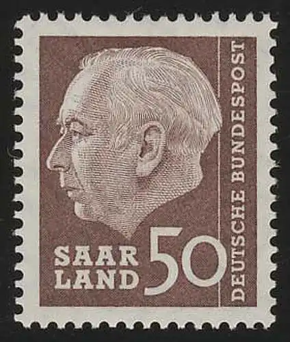 Saarland 393 Heuss 50 (Fr) 1957, **