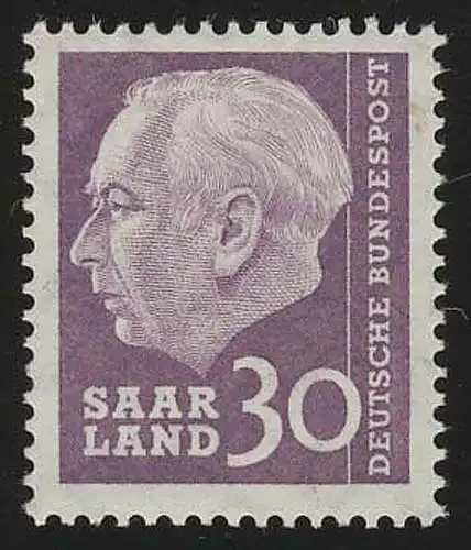 Saarland 391 Heuss 30 (Fr) 1957, **