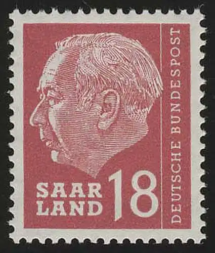Saarland 389 Heuss 18 (Fr) 1957, **