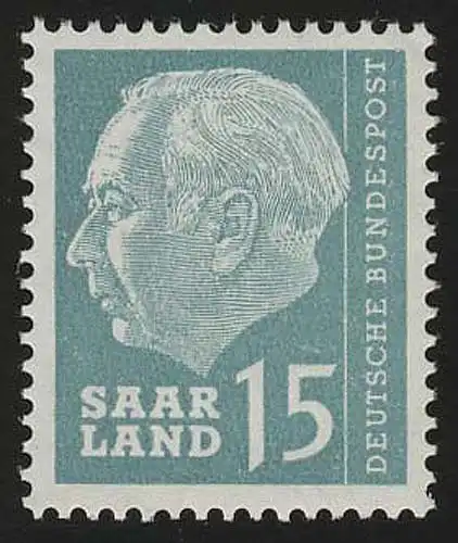 Saarland 388 Heuss 15 (Fr) 1957, **