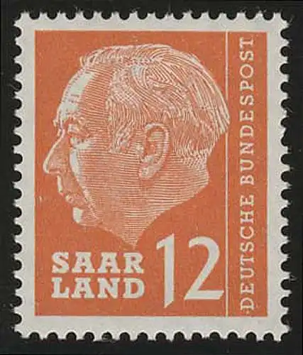 Saarland 387 Heuss 12 (Fr) 1957, **