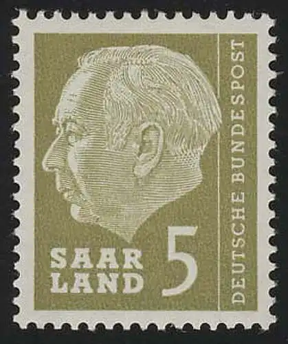 Saarland 384 Heuss 5 (Fr) 1957, **