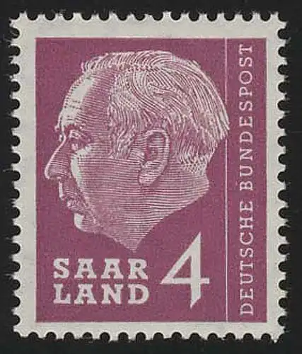 Saarland 383 Heuss 4 (Fr) 1957, **