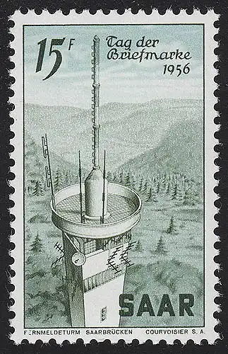 Sarre 369 Journée du timbre Tour des télécommunications 1956, **