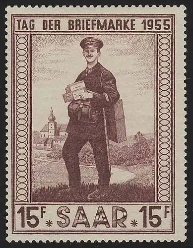 Saarland 361 Tag der Briefmarke Landbriefträger 1955, **