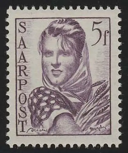 Saarland 245 Freimarke Wiederaufbau 5 Fr, **