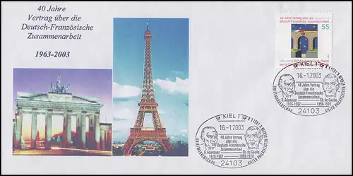 2311I Contrat - Type I, FDC Brandenburger Tor et Eifelturm KIEL 16.1.2003