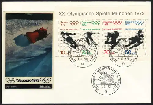 Bloc 6 Olympiades 1972 sur folio-print bijoux FDC Quiererbob ESSt Munich 4.6.71