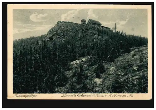 AK Riesengebirge: Der Hochstein mit Baude, Gebühr-bezahlt OBER-SCHREIBERHAU 1923