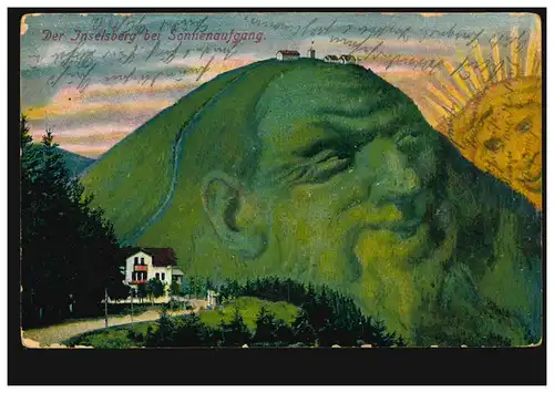 Humour-AK Rennssteig: Le Mont de l'île à l 'aube, Feldpost 1914