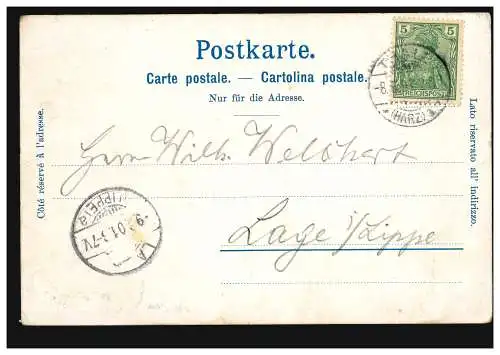 AK Harz Walpurgisnacht am Hexentanzplatz, THALE  8.6.1901 nach LAGE (LIPPE) 9.6.