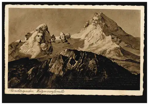 Humor-AK Berchtesgaden: Watzmann Famille, Editeur Herpich, Stampon publicitaire 30.6.1928