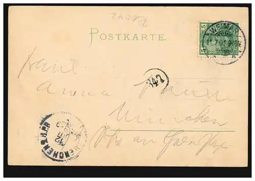 AK Weimar: Hôtel de ville, carte de soie, 11.7.1901 selon MUNICH 12.7.01