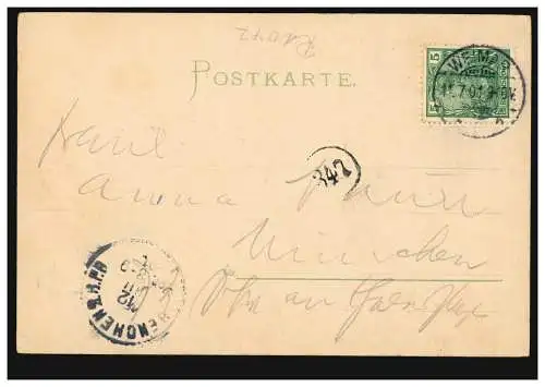 AK Weimar: Hôtel de ville, carte de soie, 11.7.1901 selon MUNICH 12.7.01