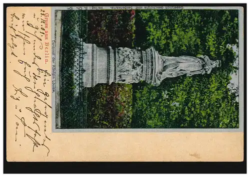 AK Greuss de Berlin: Monument à la Reine Louise, carte de soie, BERLIN 23.12.1901