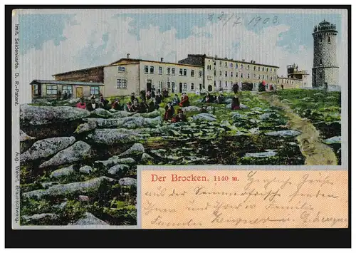 AK Der Brocken, Seidenkarte, BROCKEN 22.7.1903 nach RIXDORF 23.7.03