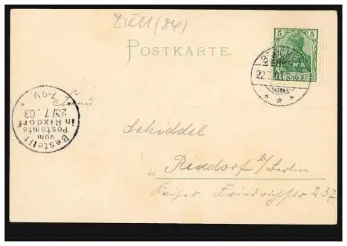 AK Der Brocken, Seidenkarte, BROCKEN 22.7.1903 nach RIXDORF 23.7.03