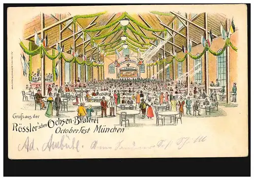 AK Gruse de la brasserie de bœuf de Rössler Oktoberfest Munich, 26.9.1908