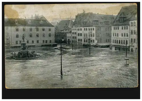 AK Nürnberg: Hochwasser-Katastophe 5.2.1909 - Der Hauptmarkt, 28.3.1909