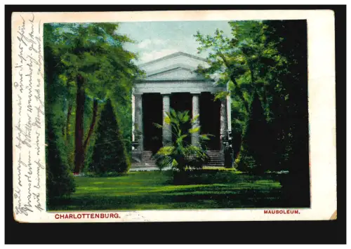 AK Charlottenburg: Mausoleum, BERLIN SW 68 v - 8.8.1908 nach PALERMO 11.8.08