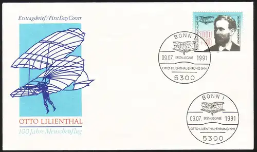 1543 de Block 24 Lilienthal 1991, FDC Bonn