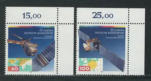1526-1527 Europa Weltraumfahrt 1991, Ecke o.r. Satz **