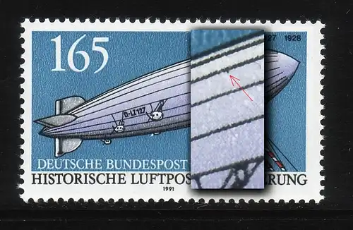 1525 Luftpost 165 Pf, PLF schwarzer Punkt am Gerippestrich, Feld 5, **