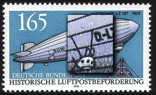 1525 Luftpost 165 Pf, PLF schwarzer Punkt links oberhalb D-LZ, Feld 16, **