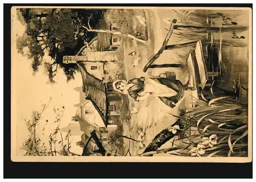 AK Ferme Artiste - paysanne près de la chasse à l'eau, REGENSTAUW 21.2.1910