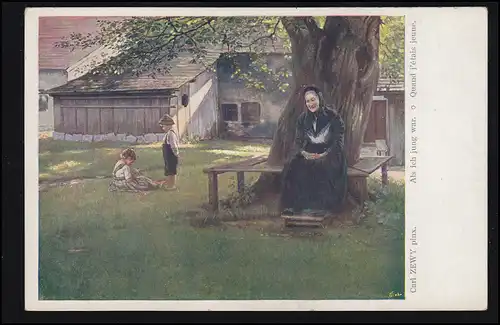 AK Artiste Carl Zewy: Quand j'étais jeune - grand-mère avec petit-fils, inutile