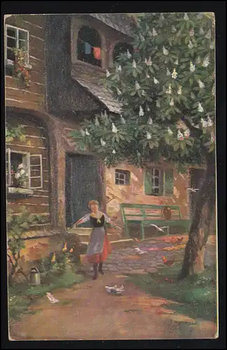 Künstler-AK E. Student: Wenn die Kastanien blühen, EFERDING 4.1.1923