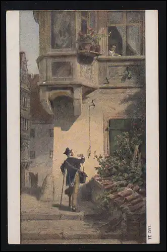 AK Artiste Carl Spitzweg: Le facteur, l'éditeur d'art d 'Ackermann, inutilisé