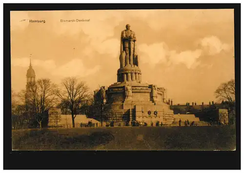 AK Hamburg: Bismarck-Denkmal (technische Angaben), Feldpost HAMBURG 5 d 6.10.17 