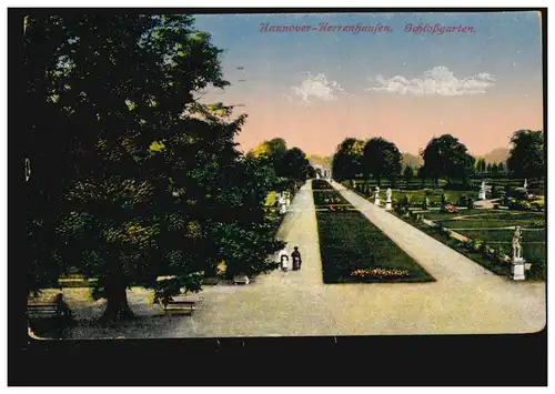 AK Hannover-Herrenhausen: Schlossgarten, Feldpost HANNOVER s 1 s 27.6.1918