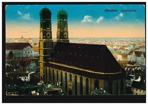 AK Munich: Eglise féminine, Feldpost München 50 b - 21.6.1915