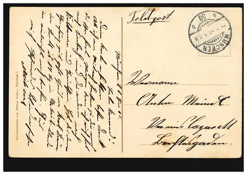 AK Munich: Eglise féminine, Feldpost München 50 b - 21.6.1915