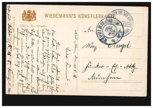 Künstler AK Ulm: Münster, Wiedemann's Künstlerkarte NEUULM (SCHW) 31.8.1915