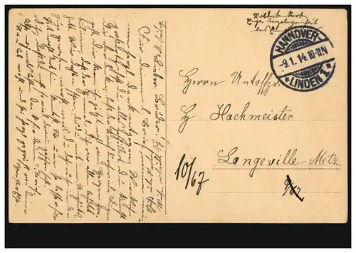 AK Hanovre: Nouvelle mairie, poste de terrain HANNOVER-LINDEN 1 - 9.1.1914