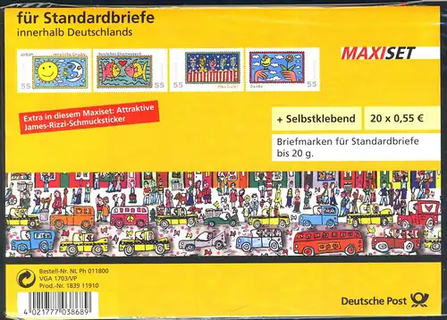73a B MH Post/Europa, Blister mit James-Rizzi-Aufkleber, **
