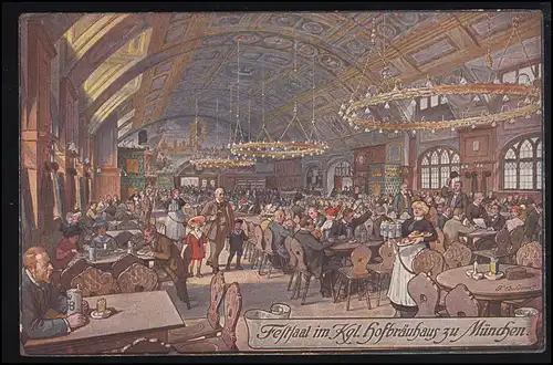 AK Festsaal im Hofbräuhaus München Pächter und Verlag Johann Panzer, ungebraucht