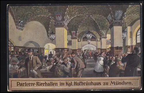 AK Parterre-Bierhallen Hofbräuhaus Munich, Poutier & Verlag Panzer, inutilisé