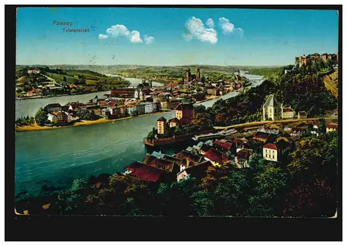 AK Passau: vue totale, double-circulaire PASSAU 2 - 5.6.1914