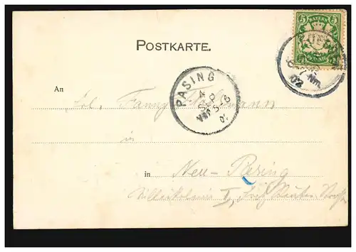 AK Grüsse aus Füssen am Lech: Panoramaansicht, 3.9.1902 nach PASING 4.9.02