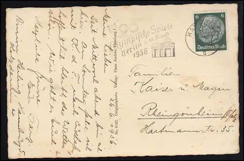 AK Hambourg: Vue sur la Binnenalster, Annonce-O Olympia Berlin 1936 HAMBURG 1937